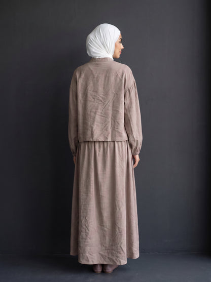 8201 Dark Beige Shirt And Skirt Set For Women