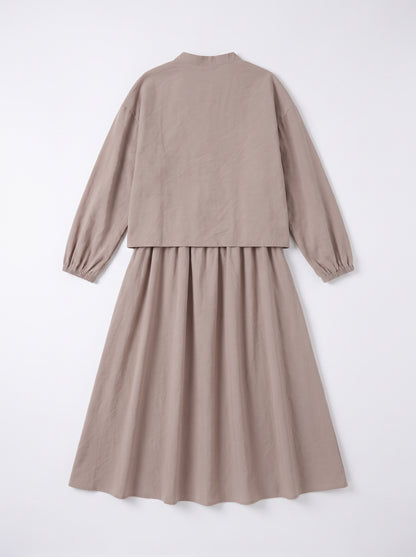 8201 Dark Beige Shirt And Skirt Set For Women