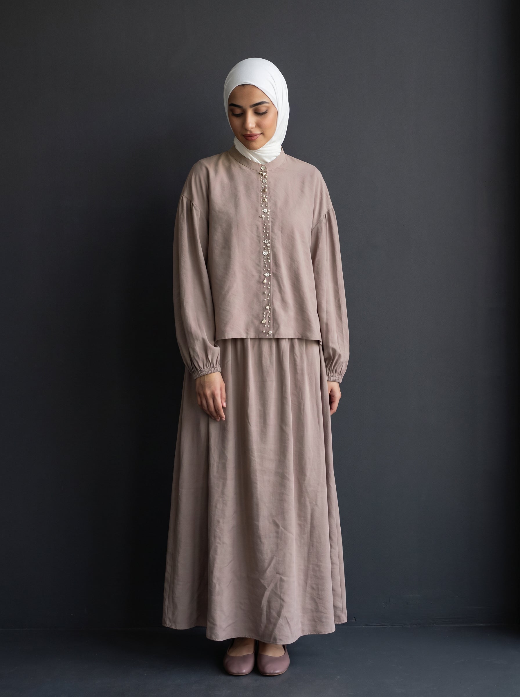 8201 Dark Beige Shirt And Skirt Set For Women