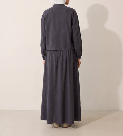 8201 Dark Grey Shirt And Skirt Set For Women