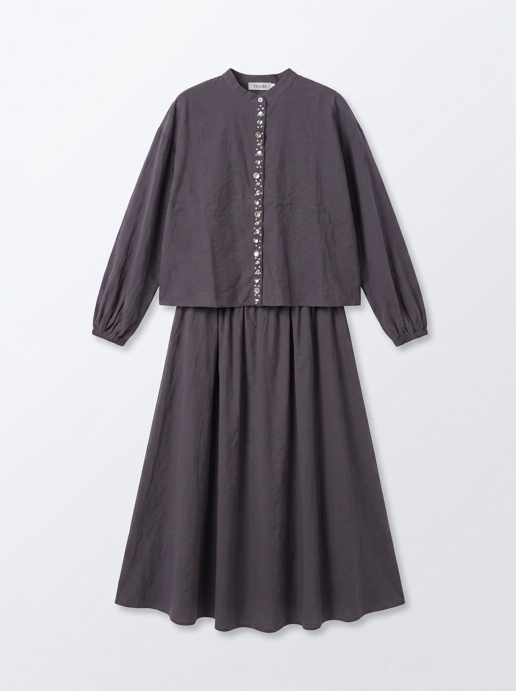 8201 Dark Grey Shirt And Skirt Set For Women