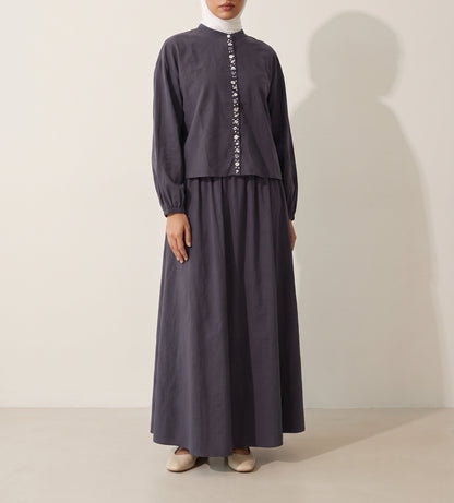 8201 Dark Grey Shirt And Skirt Set For Women