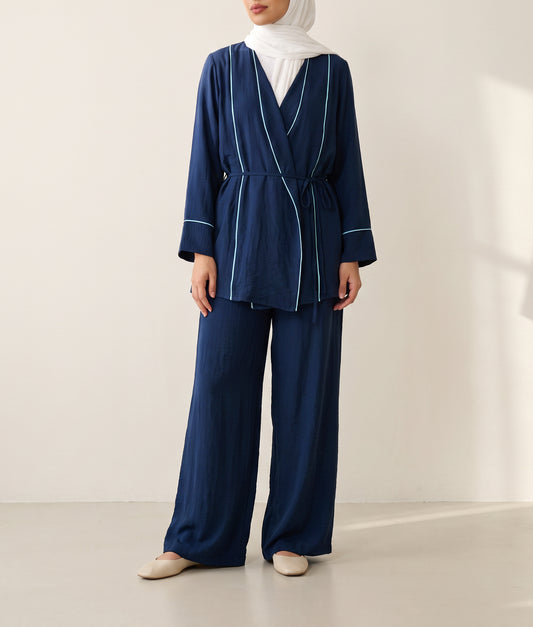 8255 Navy Top And Pants Set For Women