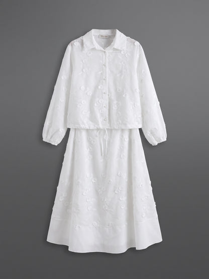 8317 Off White Shirt And Skirt Set For Women