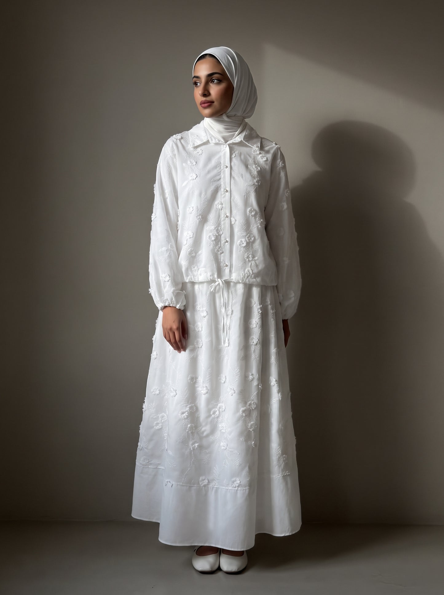 8317 Off White Shirt And Skirt Set For Women