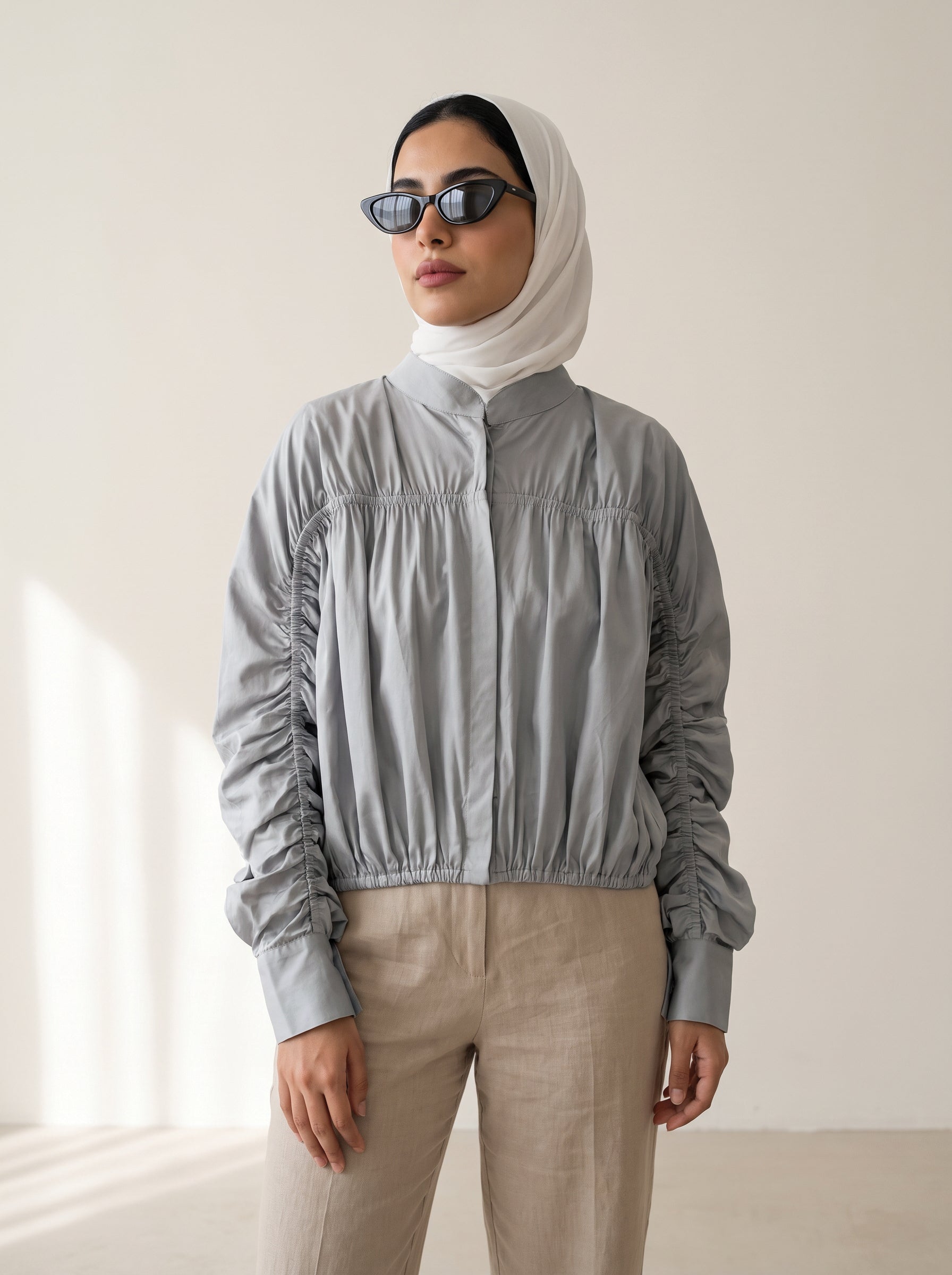 8256 Light Grey Jacket Top For Women