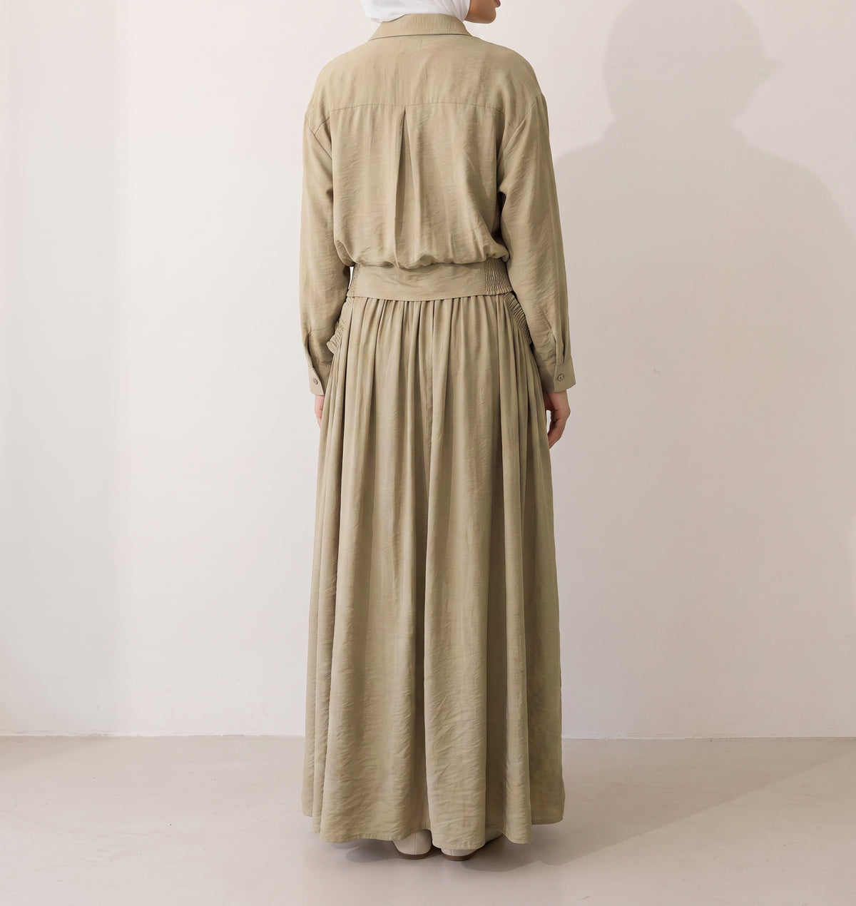 8281 Olive Shirt And Skirt Set For Women