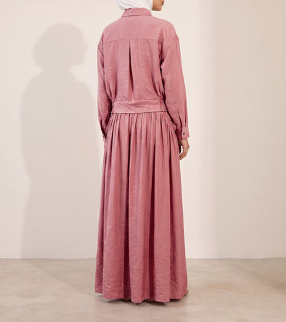 8281 Pink Shirt And Skirt Set For Women