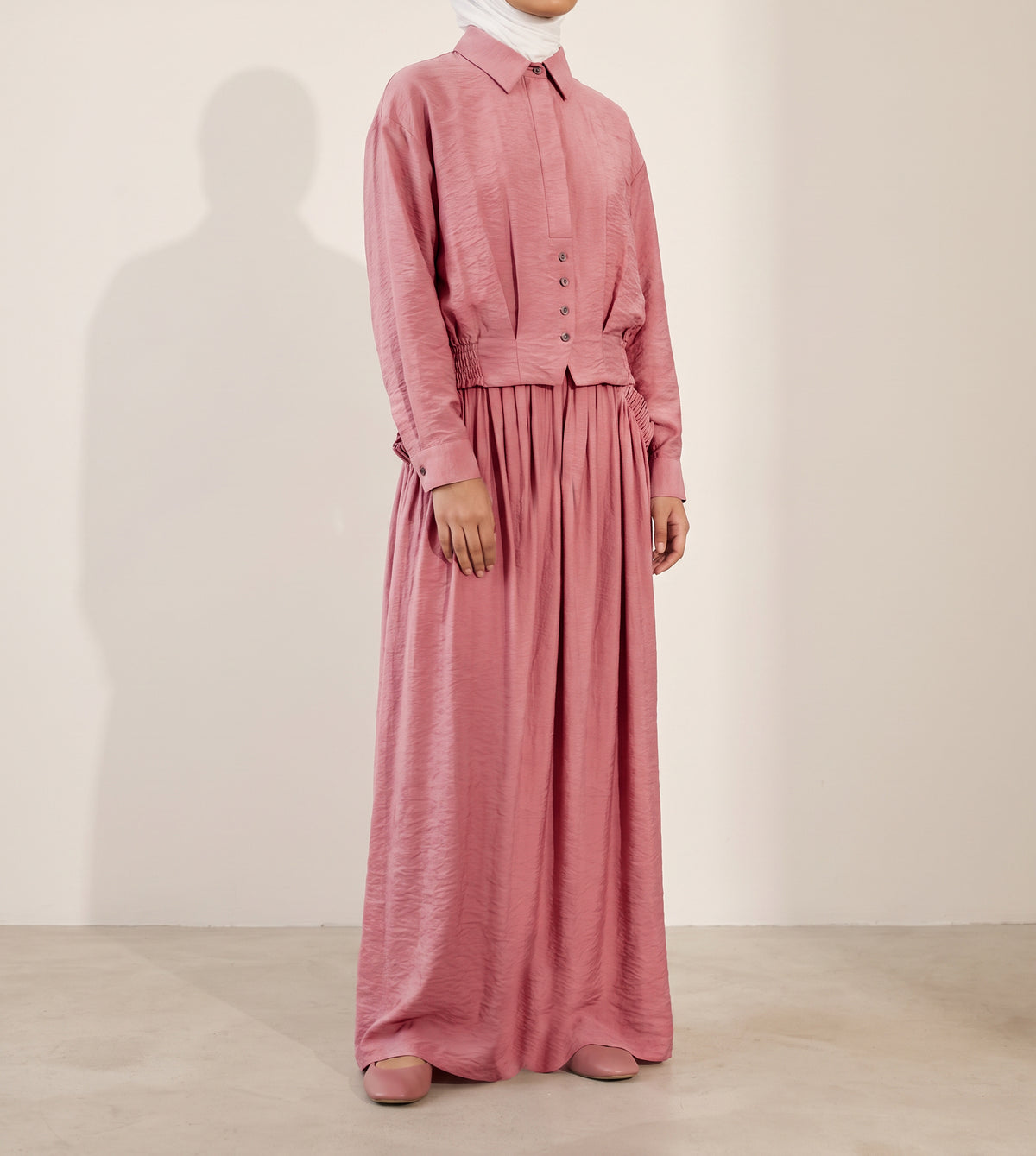 8281 Pink Shirt And Skirt Set For Women
