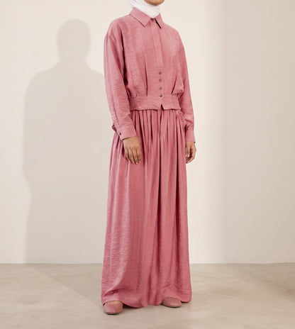 8281 Pink Shirt And Skirt Set For Women