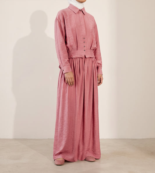 8281 Pink Shirt And Skirt Set For Women