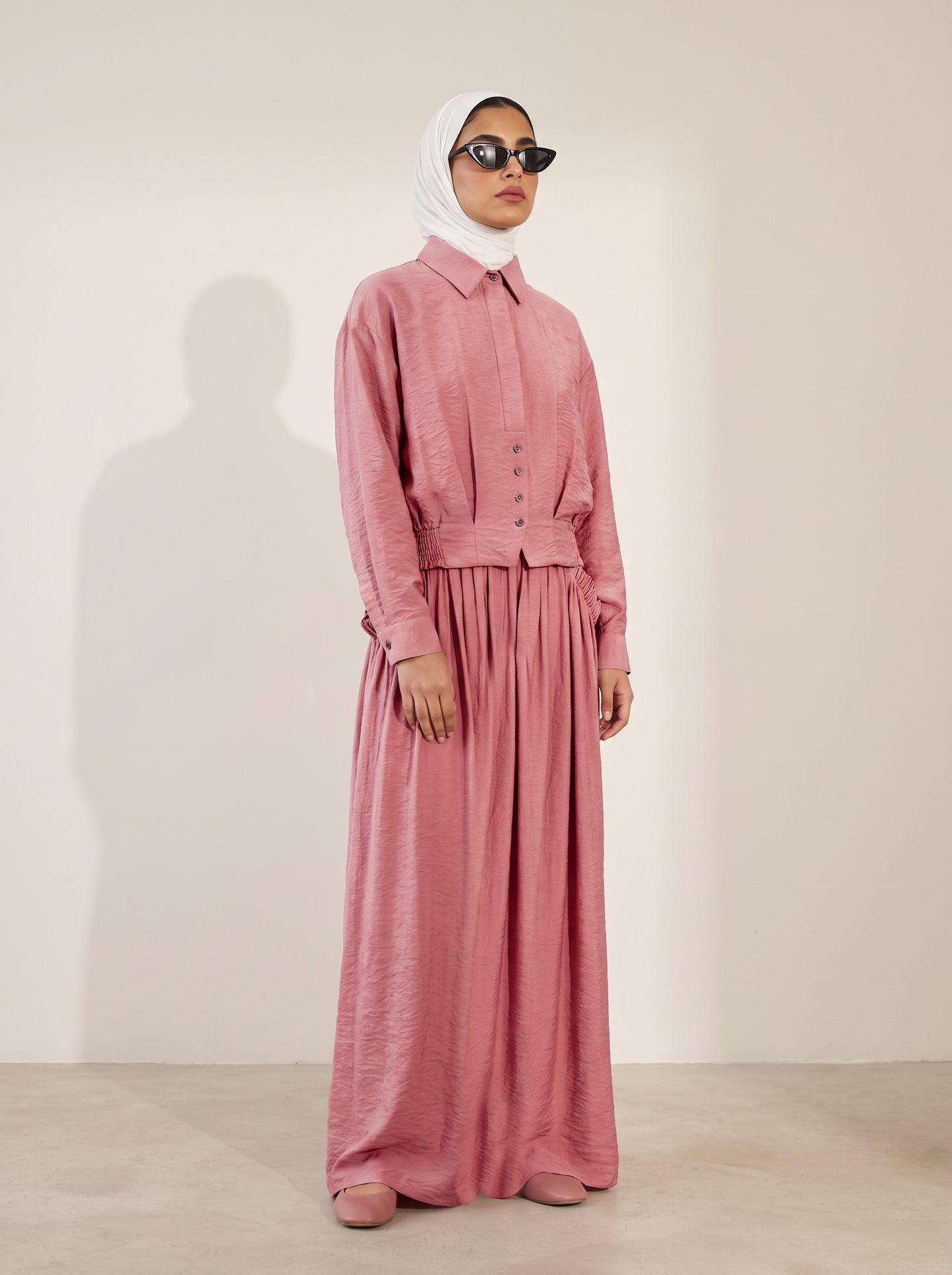 8281 Pink Shirt And Skirt Set For Women