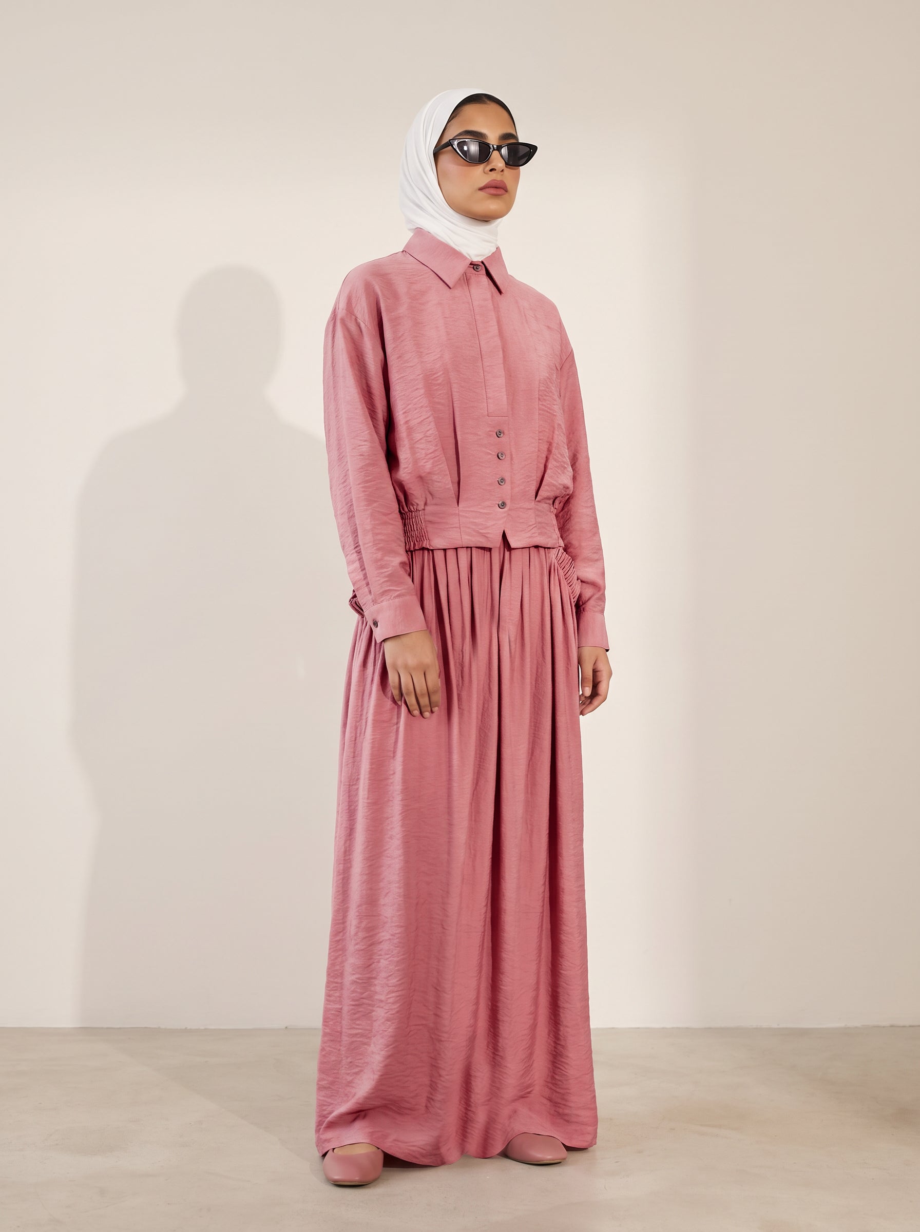 8281 Pink Shirt And Skirt Set For Women