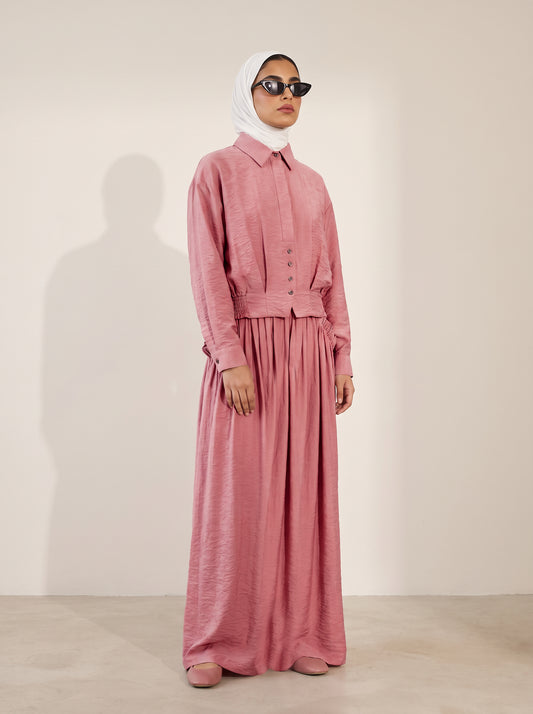 8281 Pink Shirt And Skirt Set For Women