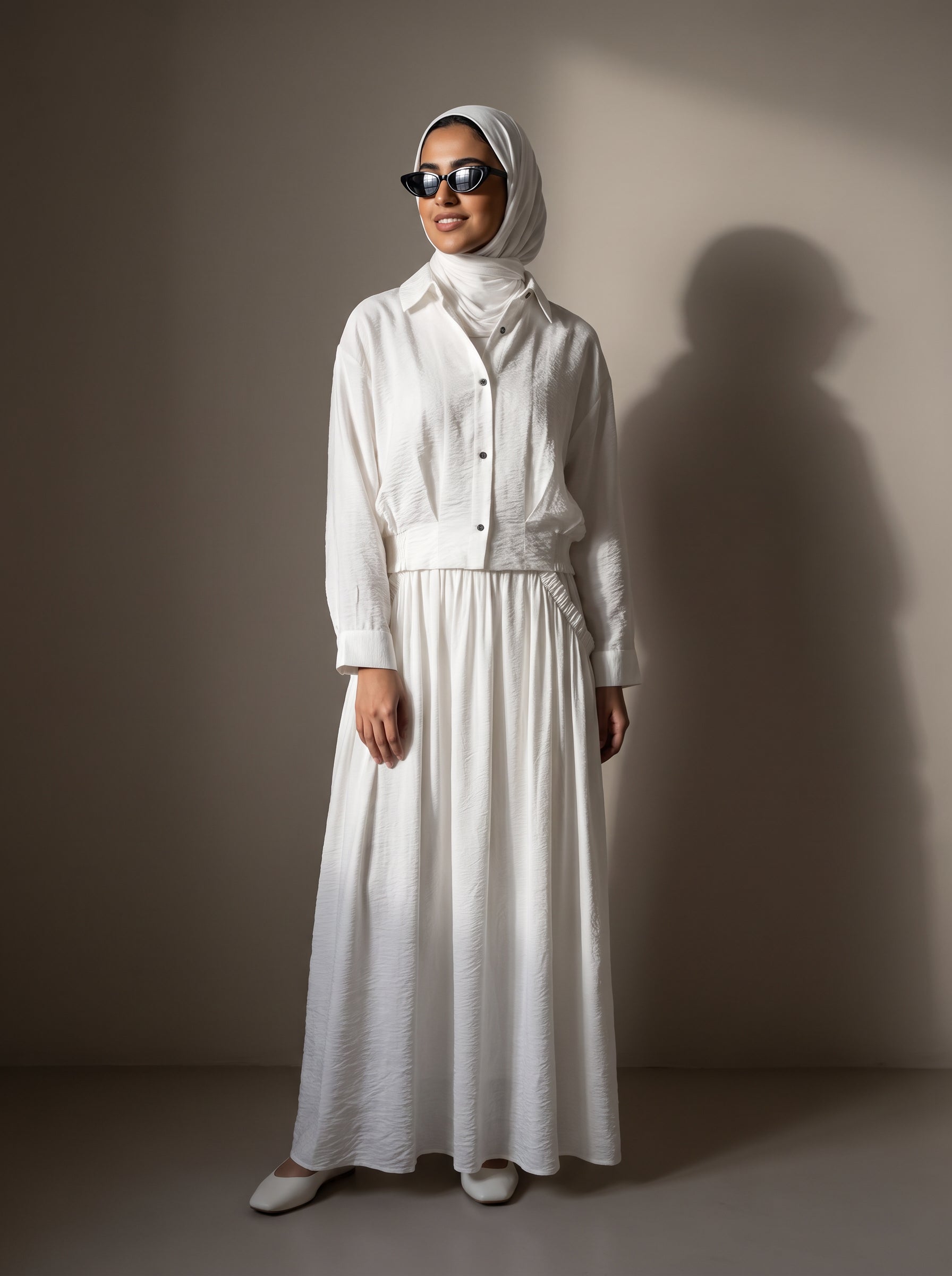 8281 White Shirt And Skirt Set For Women