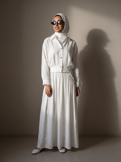 8281 White Shirt And Skirt Set For Women