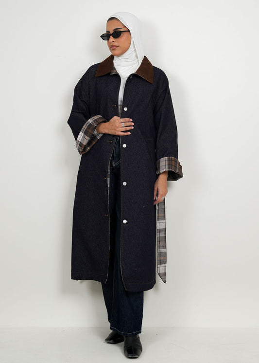 8048 Navy Blue Trench Coat For Women