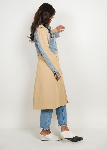 8021 Beige And Blue Coat For Women