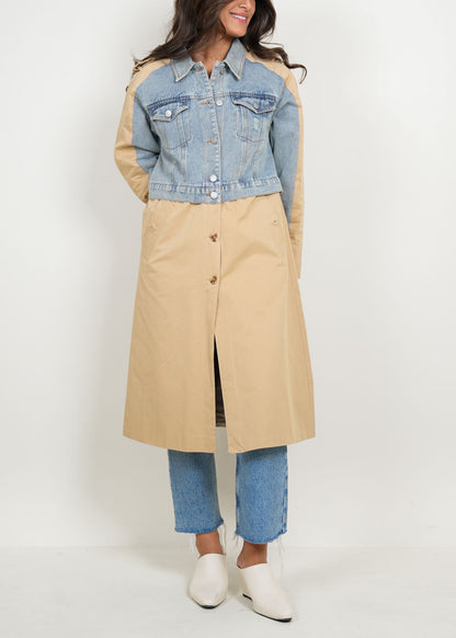 8021 Beige And Blue Coat For Women