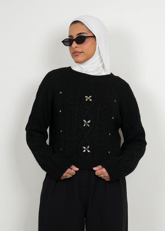 8052 Black Sweater Top For Women