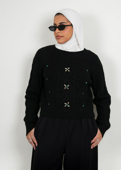 8052 Black Sweater Top For Women