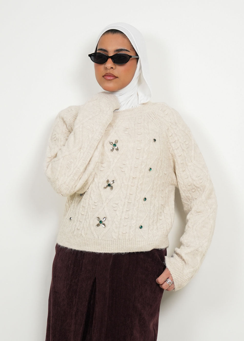 8052 Beige Sweater Top For Women