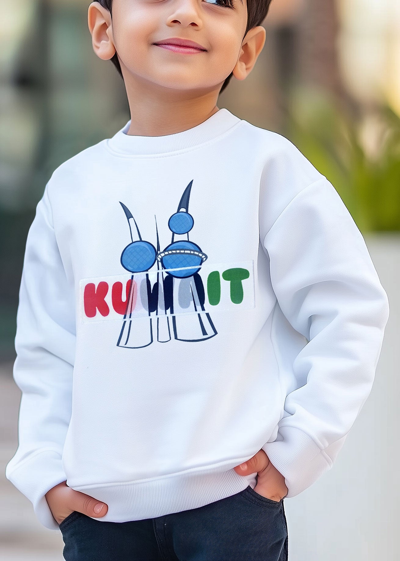 White Pullover For Kids - Kuwait Tower Design 2