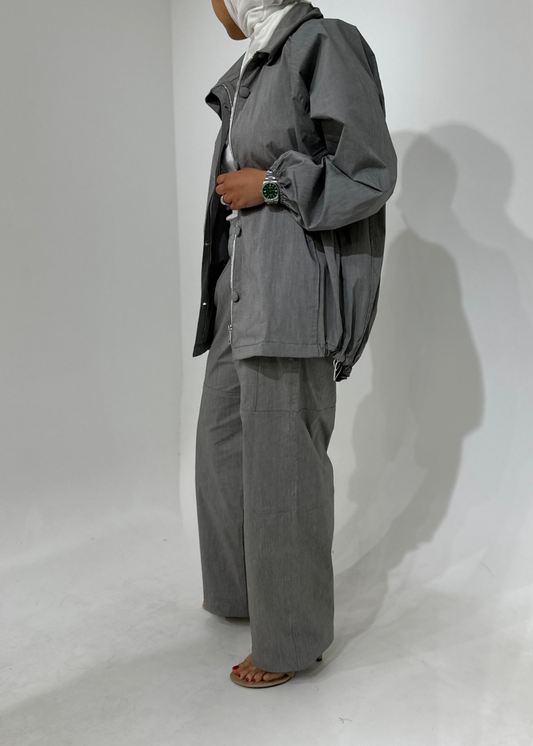 Nova Grey Bomber Jacket Over Size With Trouser