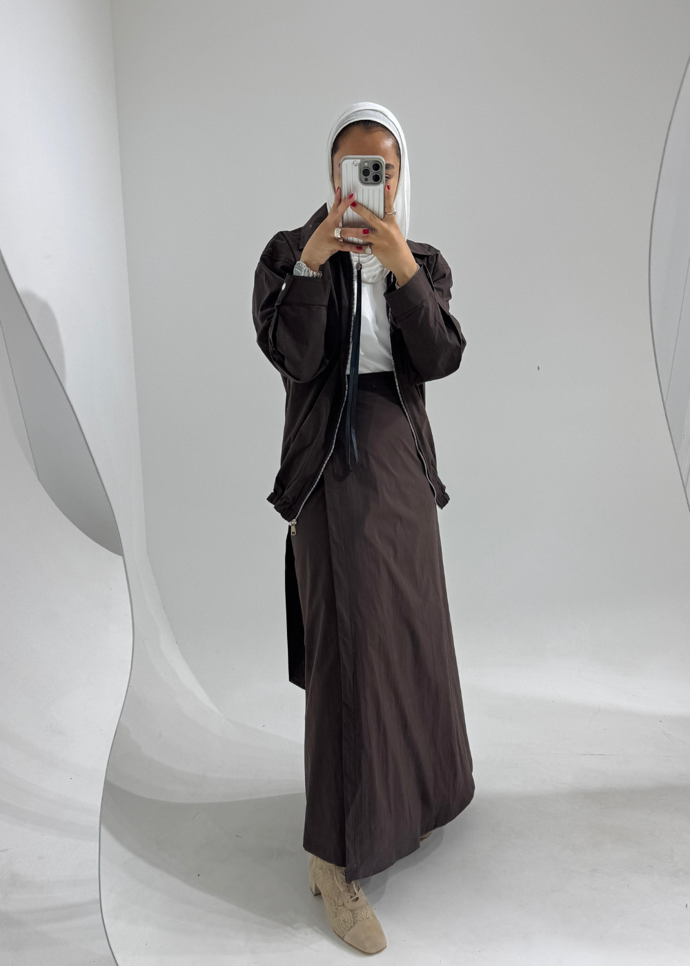 Nova Brown Shirt Jacket With Wrapping Skirt