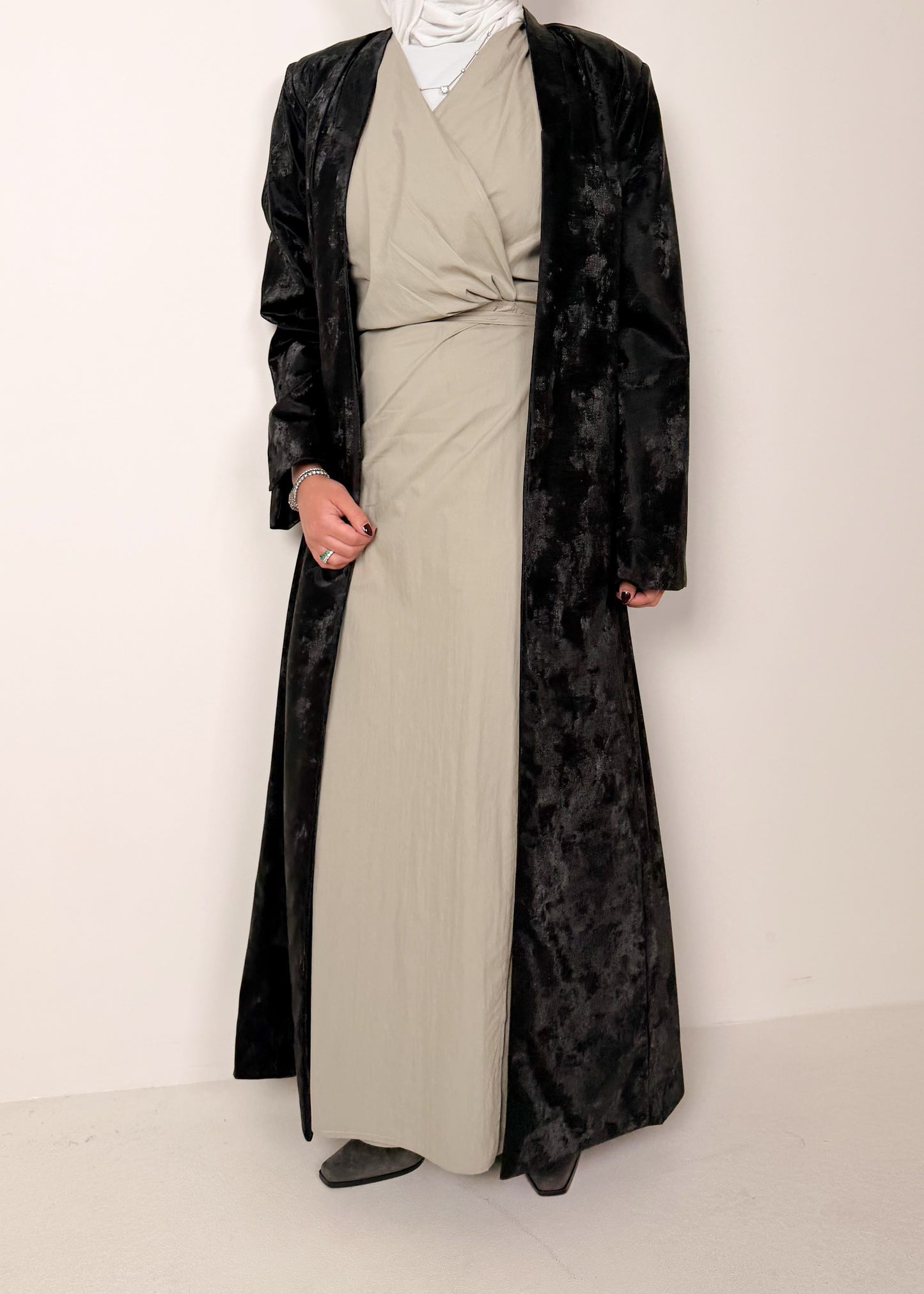 Nova 8074 Black Leather Velvet Set For Women