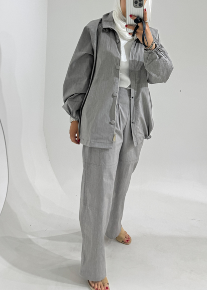Nova Grey Bomber Jacket Over Size With Trouser