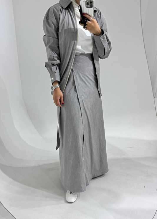 Nova Grey Shirt Jacket With Wrapping Skirt
