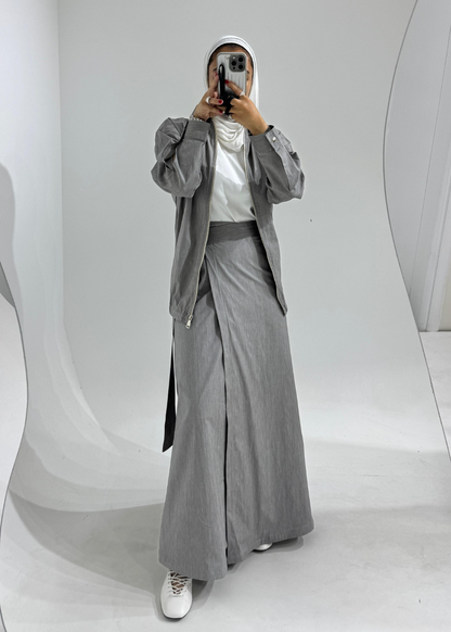 Nova Grey Shirt Jacket With Wrapping Skirt