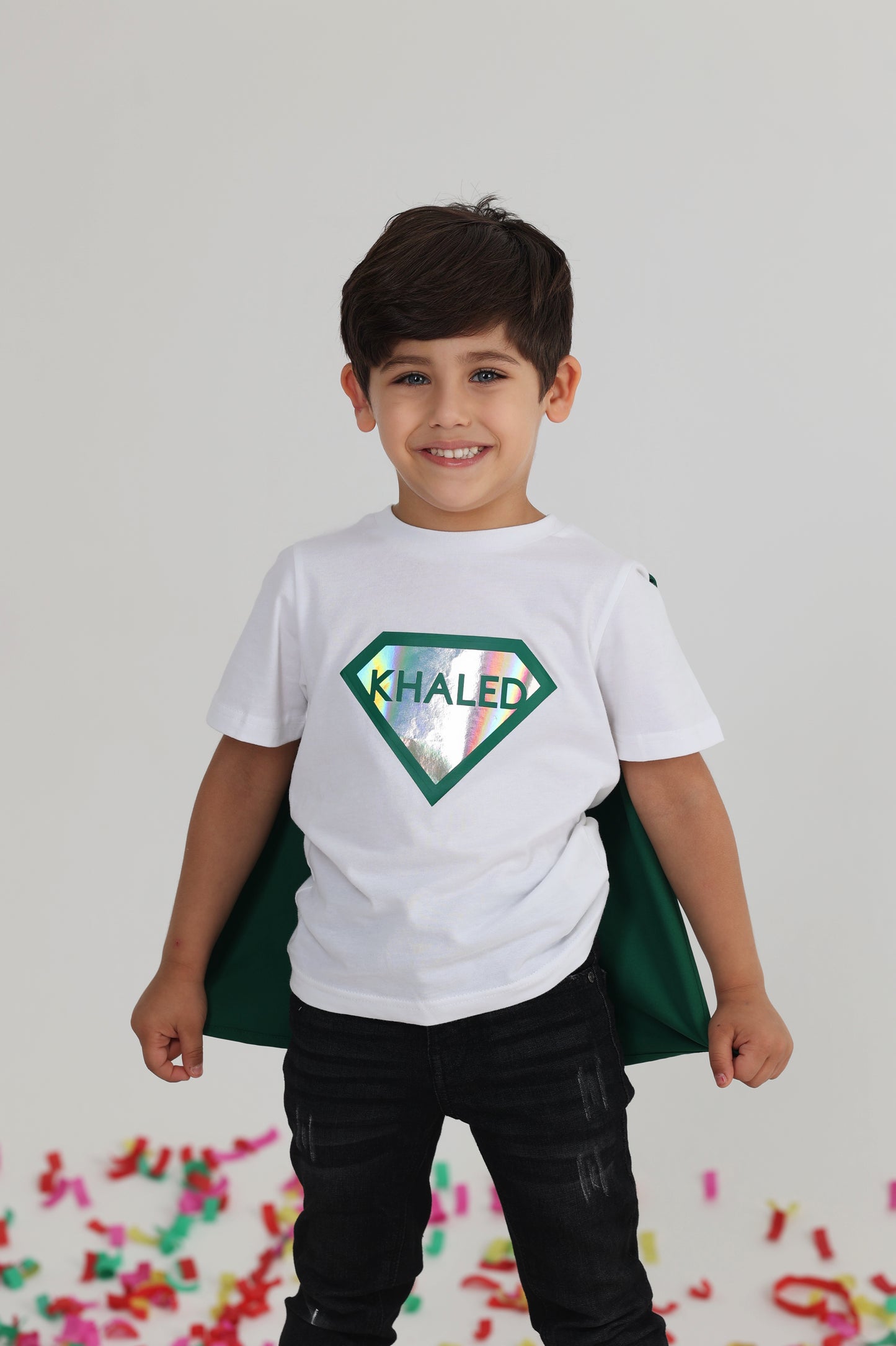 White And Green T-shirt Superman (With Name Printing Option)