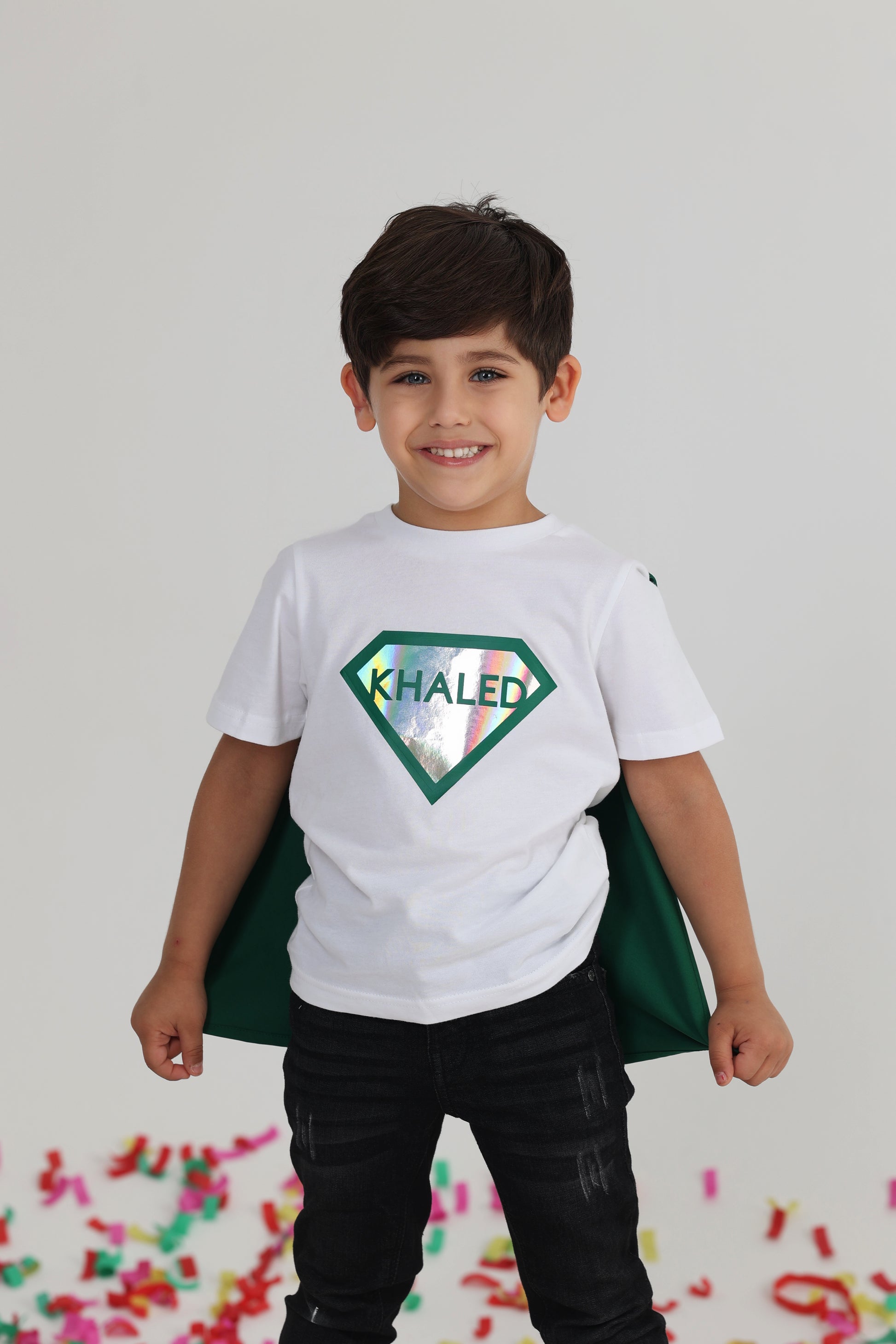White And Green T-shirt Superman (With Name Printing Option)