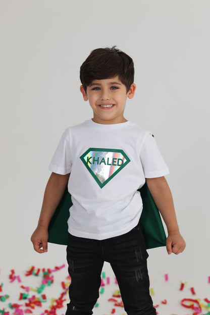 White And Green T-shirt Superman (With Name Printing Option)