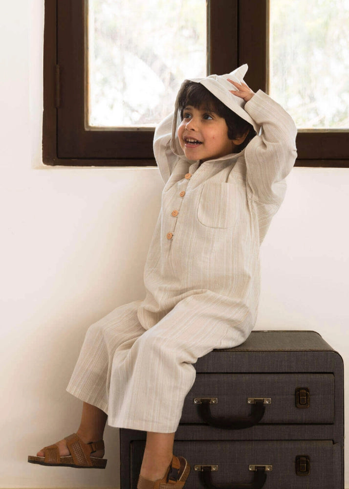 Beige Stripes Moroccan Dishdasha For Boys (With Name Printing Option)