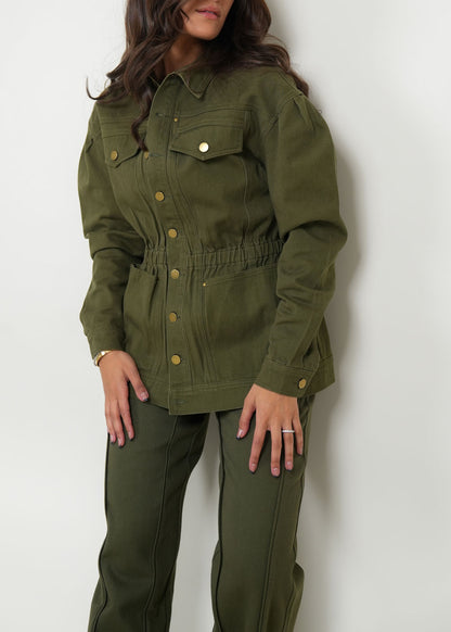 8032 Olive Green Shirt Set For Women