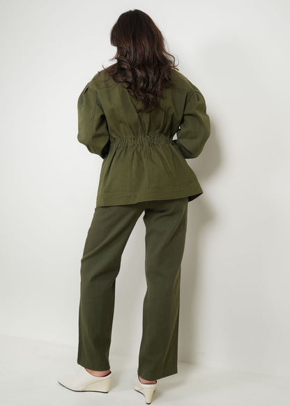 8032 Olive Green Shirt Set For Women