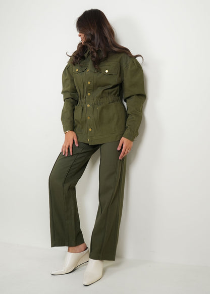 8032 Olive Green Shirt Set For Women