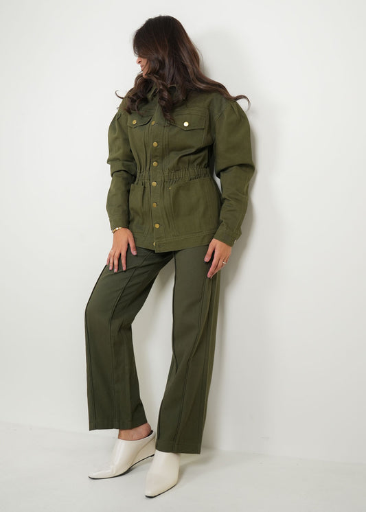 8032 Olive Green Shirt Set For Women