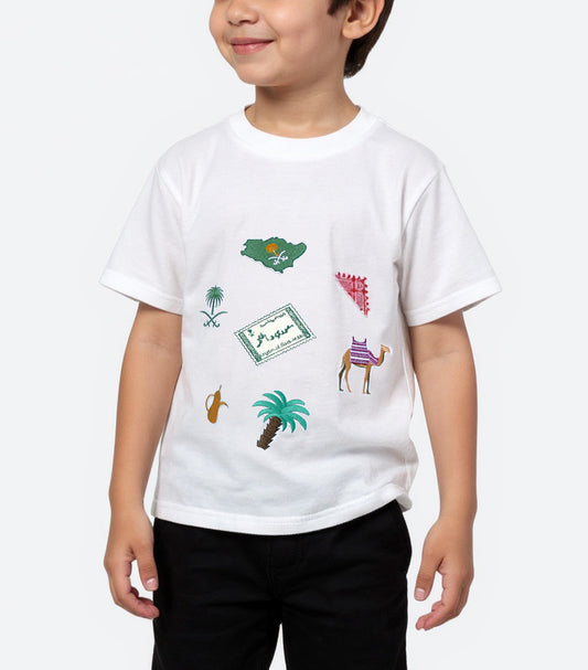 White T-Shirt Saudi Icon Design (With Name Embroidery Option)