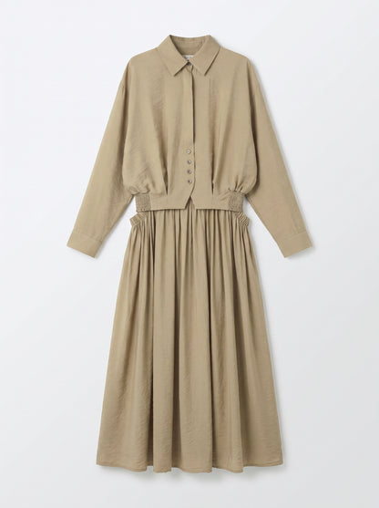 8281 Olive Shirt And Skirt Set For Women