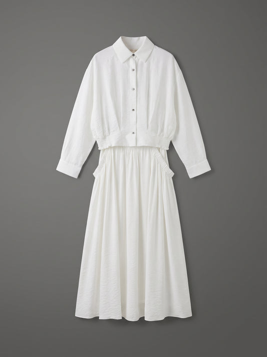 8281 White Shirt And Skirt Set For Women