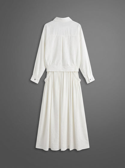 8281 White Shirt And Skirt Set For Women