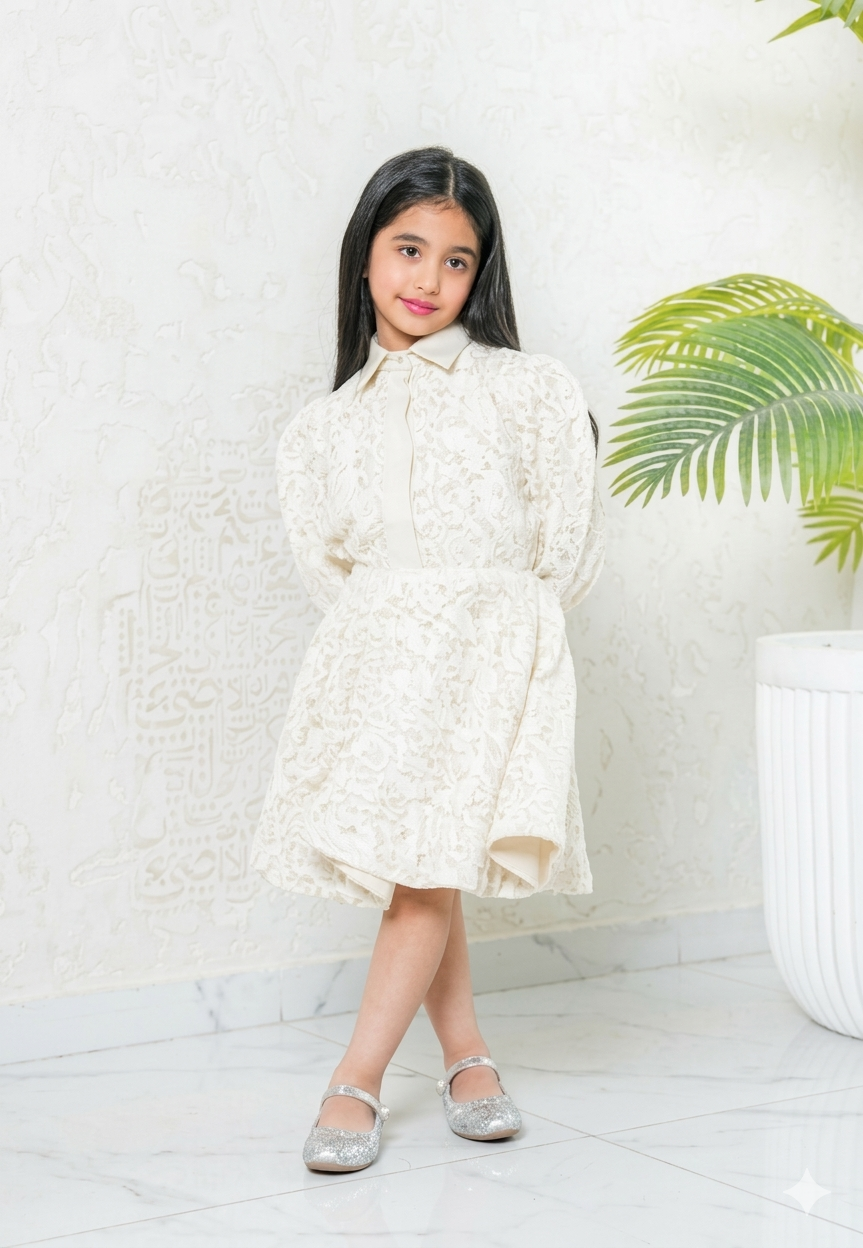 8161 White Top And Skirt Set For Girls