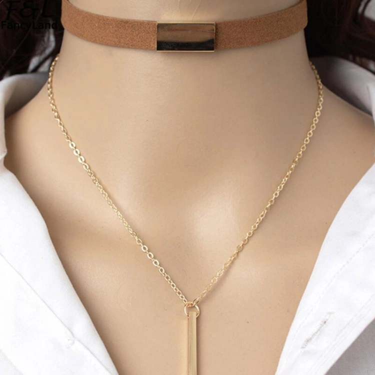 Picture of Brown Choker With Golden Necklace For Women