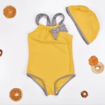Picture of Yellow Swimsuit and Grey Bow with Swimming Cap