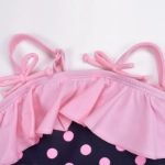Picture of Black and Pink Polka Dot with Raffles Swimsuit with Swimming Cap