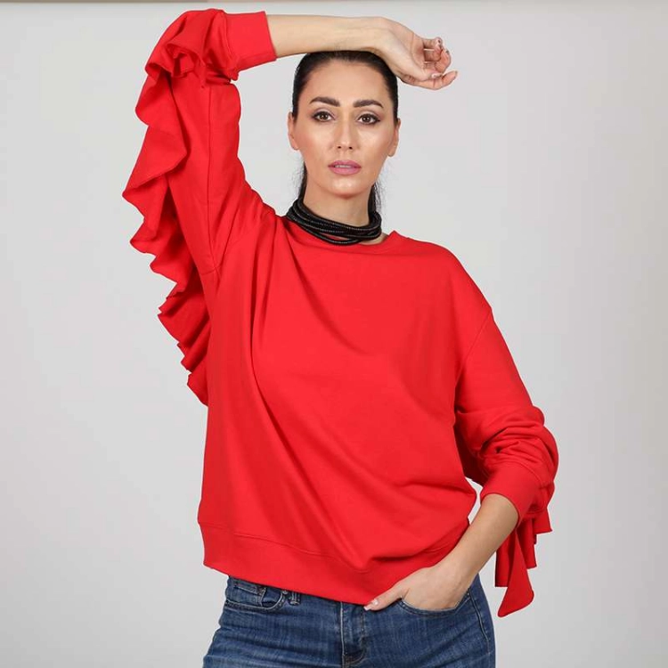 Picture of Red Women Top With Frills 